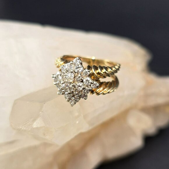 Vintage 14K Gold Diamond Cluster Ring Yellow & White Gold Size 5.2  JH174 - Picture 14 of 16